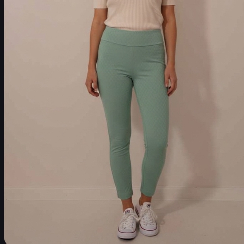 Margaret M Mint Green Textured Slimming Pull On Pants Size XS